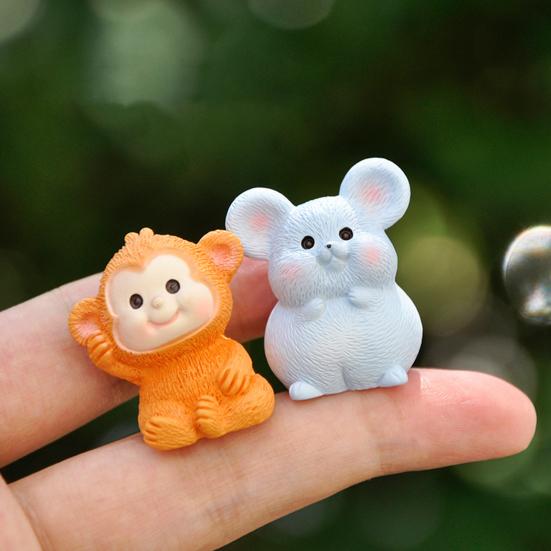 Mini Chinese Zodiac Animal Statue Colorful Resin Dragon Rabbit Miniature Figurine Cute Zodiac Ornament Home Decor