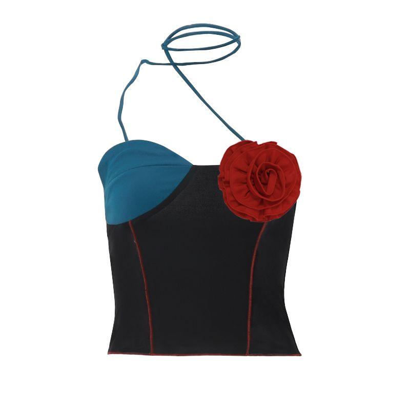 

Mai Same Style French Style Unique Rose Leaf Tube Top Vest Female Stylish Sexy Chic Short Halter Top Black S