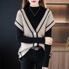 Vest Women's Autumn New V-neck Color blocked Sleeveless Sweater Coat Women's Loose Bat Sleeve Knitted Cardigan Shoulder