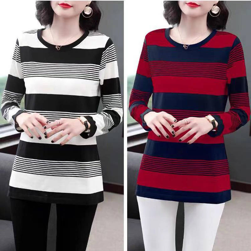 Vintage Striped O-neck Trend All-match Slim Fit Spring Summer Women's Clothing Simple Elasticity Comfortable T-shirts