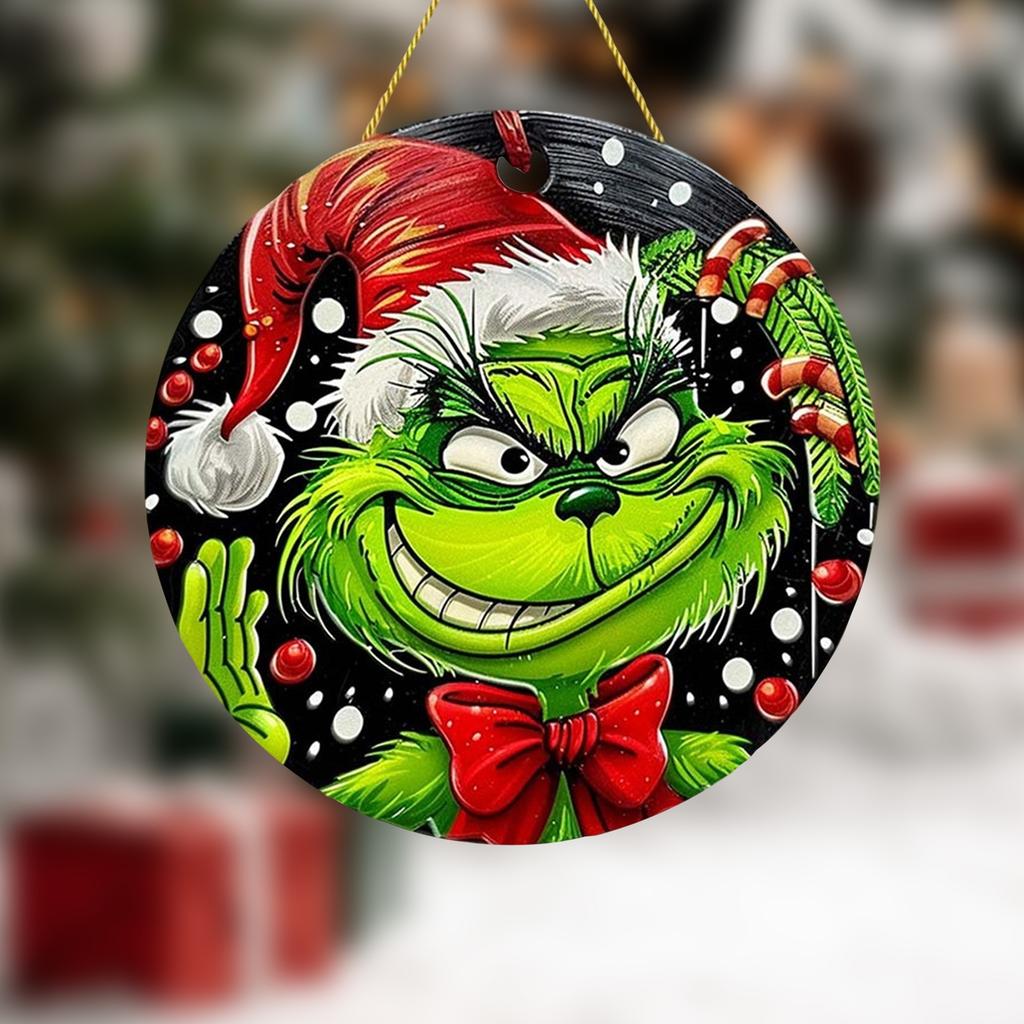 Christmas Funny Pendant Wooden Sign Decoration, Green Cartoon Character Pendant, Decorate Porch