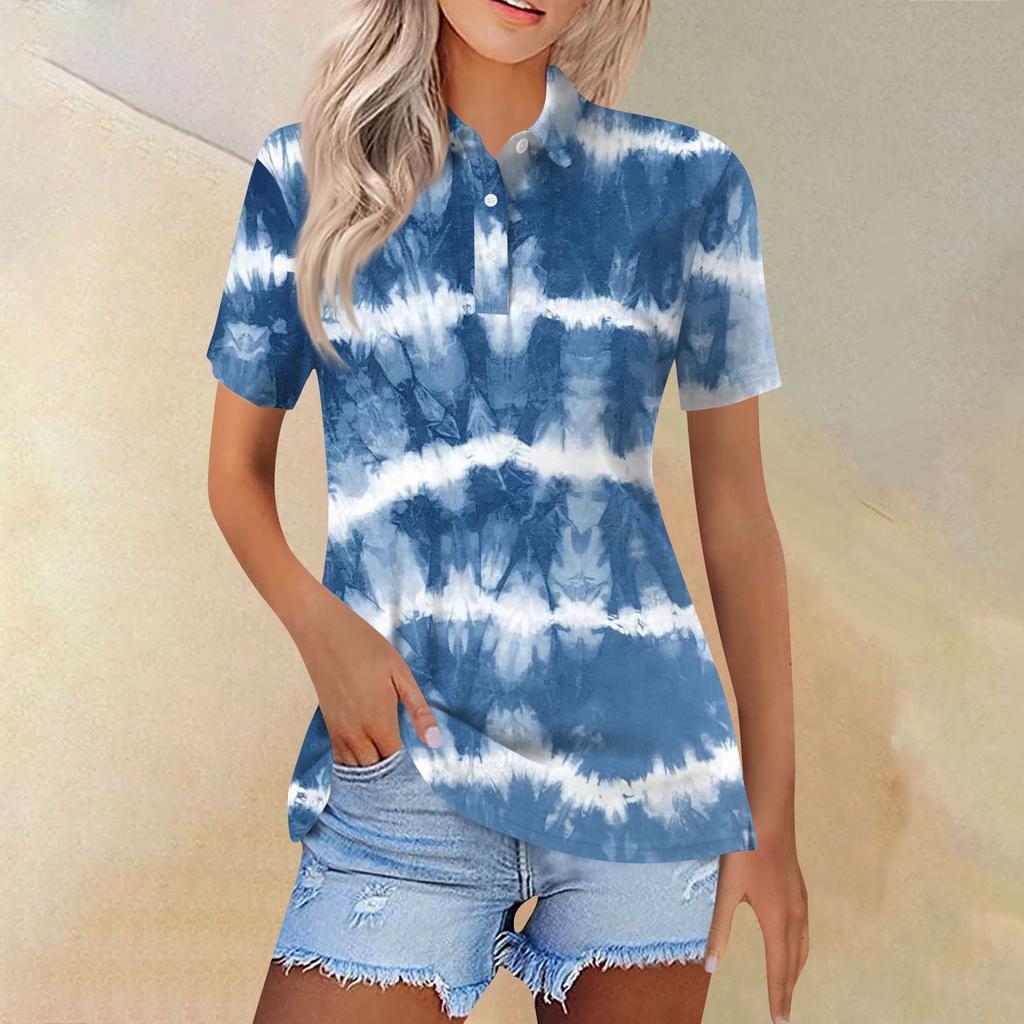 Cămașă cu mânecă scurtă cu imprimeu la modă pentru femei Casual Topuri cu nasturi