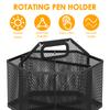 360 Degree Rotating Pen Holder Hexagonal Metal Rotating Pencil Organizer with 6 Compartment Desk Mesh Pen Cup Black/White for