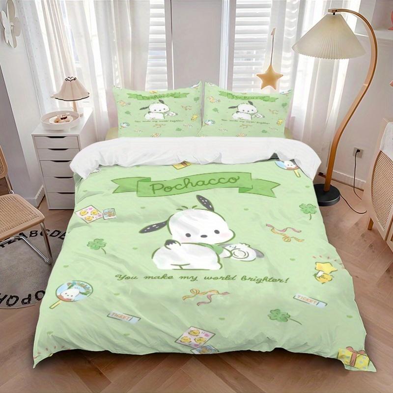 3pcs Lively Pochacco Printed Quilt Set - Soft and Comfortable Quilt Cover for Bedroom, Guest Room and Dormitory Decorative Bedding Set 1 Duv