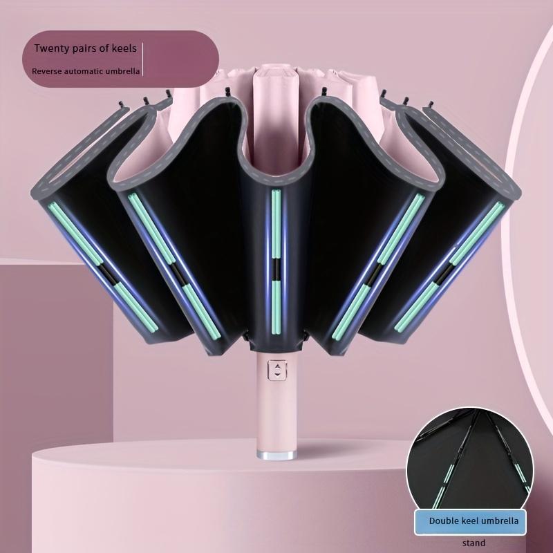 Kompaktní velikost, safírově modrý automatický obrácený deštník - Vodotěsný, UV ochrana, Stylový skládací design s dvoužebrovou konstrukcí a bezpečným zamykáním