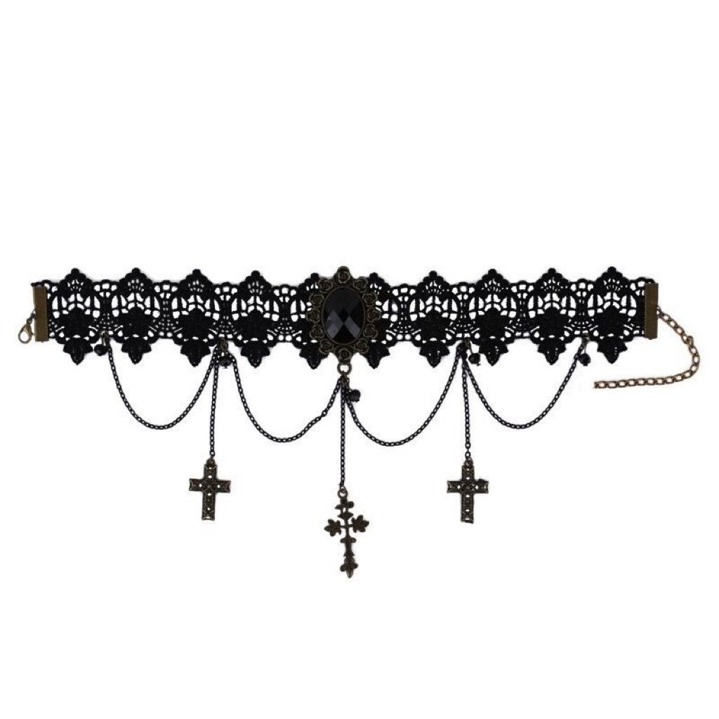 Gothic Dark Lolita Lace Cross Collarbone Chain Choker Neck Strap Halloween Punk Collar Female Cool