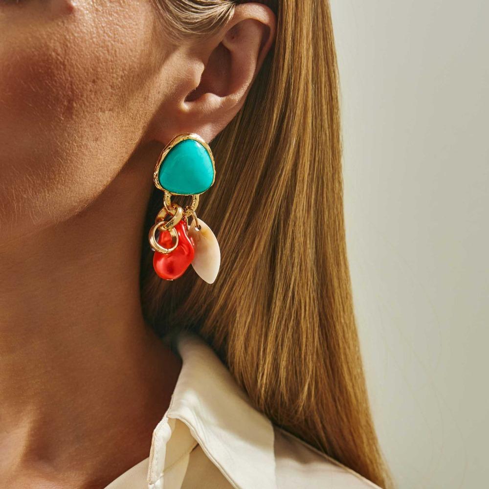 Bohemia Ethnic Colored Acrylic Irregular Geometric Imitation Turquoise Pendant Dangle Earrings for Women Fashion Jewelry Gifts