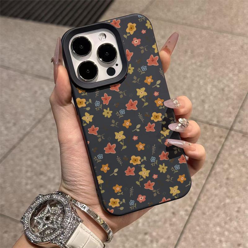 ins red, yellow and blue floral application Apple 17/16promax mobile phone case iPhone15 liquid 13 fresh 14 soft