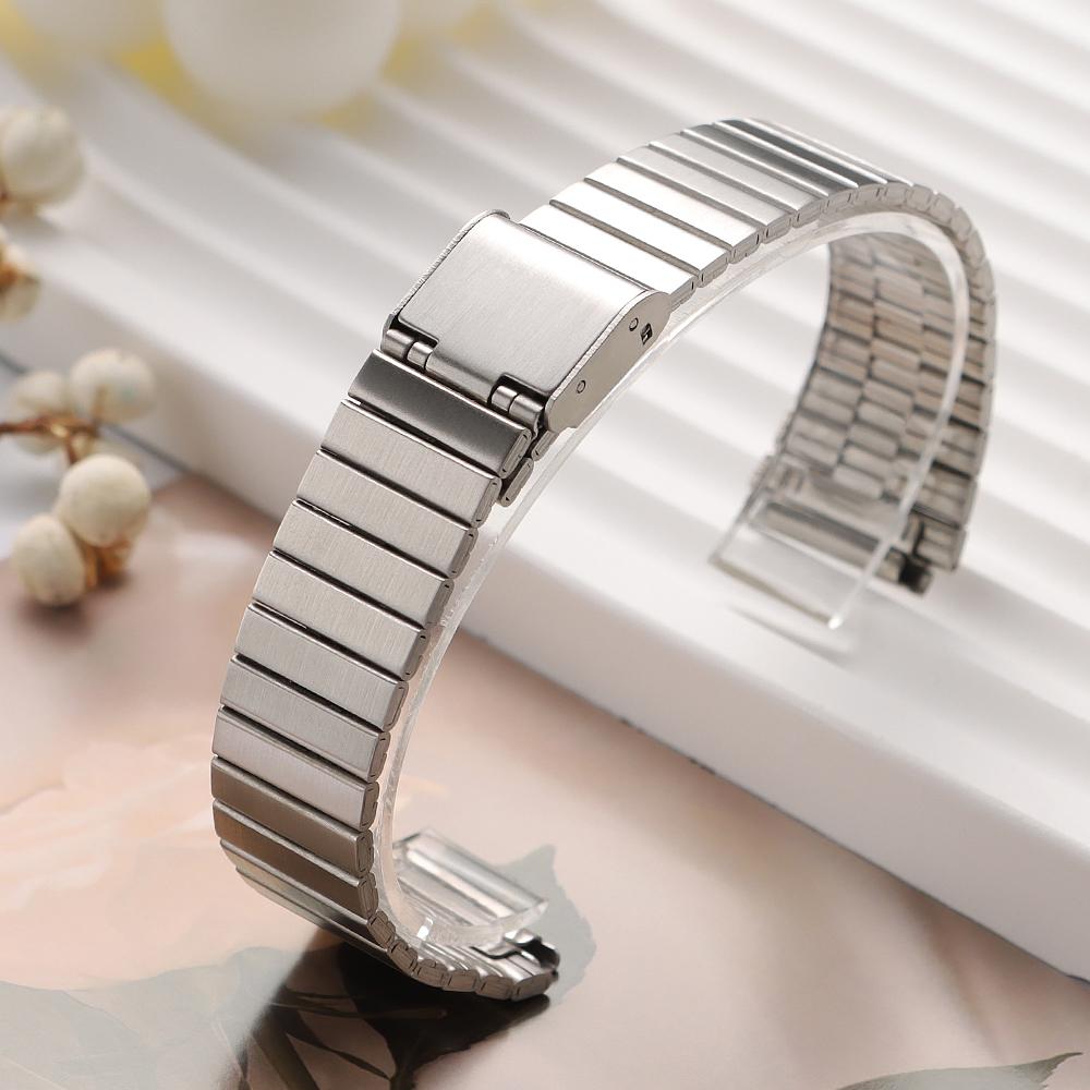 

Винтажный 18мм 20мм ремешок из нержавеющей стали для часов CASIO F-91W/A158/A159/A168/A169/B650/AQ230/AE500W Тонкий металлический браслет-ремень 18mm серебряный