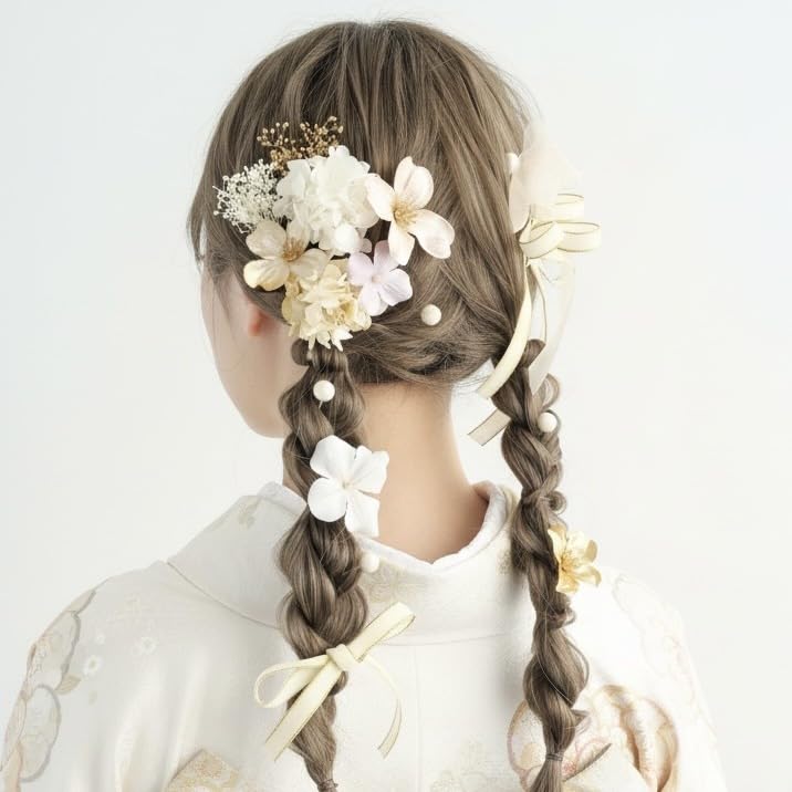 [Lomeri] Hair Accessory with Dried Flowers and Ribbons [3 Colors Available] for Yukata, Kimono, Traditional Japanese Clothing, Furisode,
