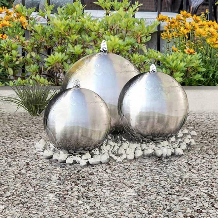 Exclusive House - 3 Pcs Garden Fountain Spheres with LED Stainless Steel