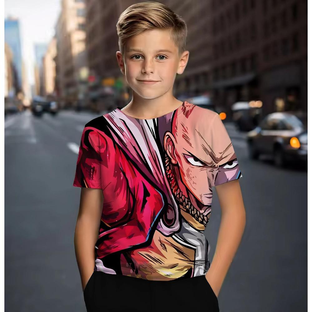 Summer Style Super Cool Boys Cute Girls Casual Short-sleeved T-shirt One Punch Man Pattern 3D Printed Children's Comfortable Soft Breathable T-shirt