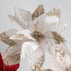 Sparkling Artificial Poinsettia Flower Velvet Fabric Xmas Floral Pick Accessory  Christmas Party