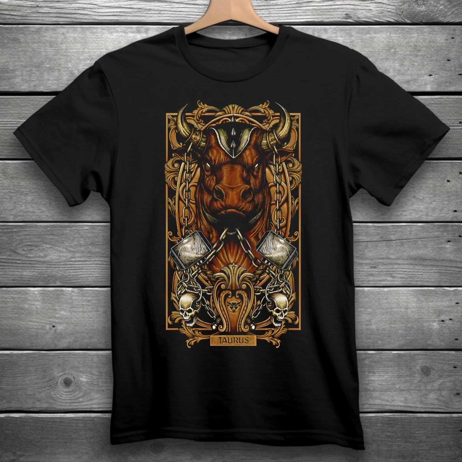 Taurus Zodiac Sign Goth Skull Unisex Black Men s and Women s T-shirts S-3XL M
