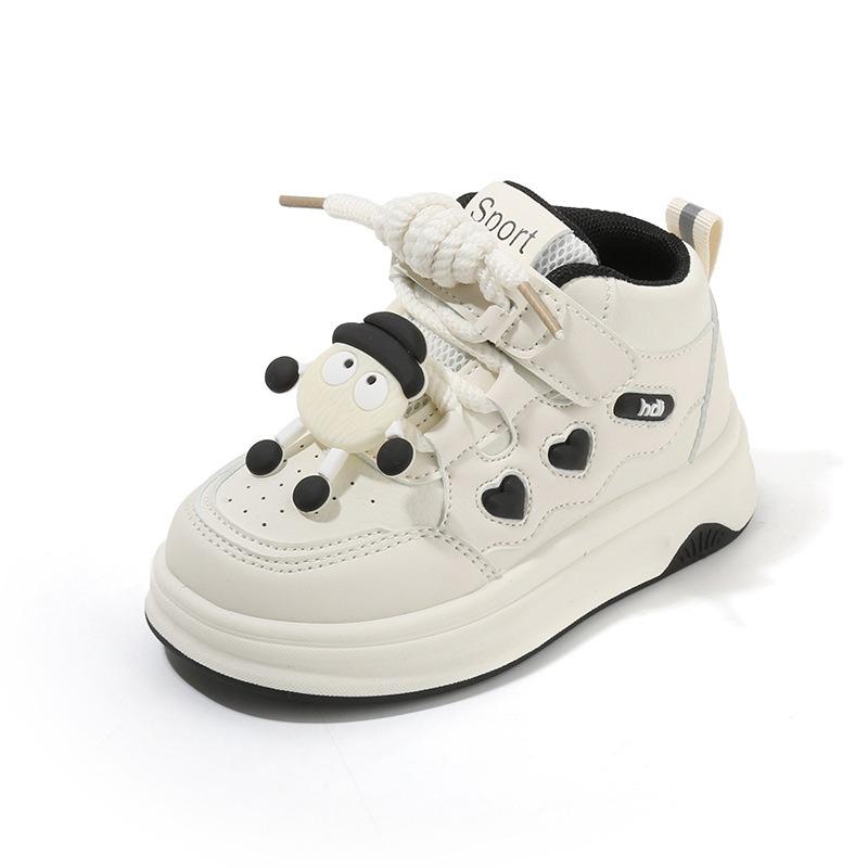 Children’s Sneakers, Spring/Autumn Girls’ White Cartoon High-Top Shoes, Boys’ Casual Skate Shoes, Soft-Soled Baby Shoes
