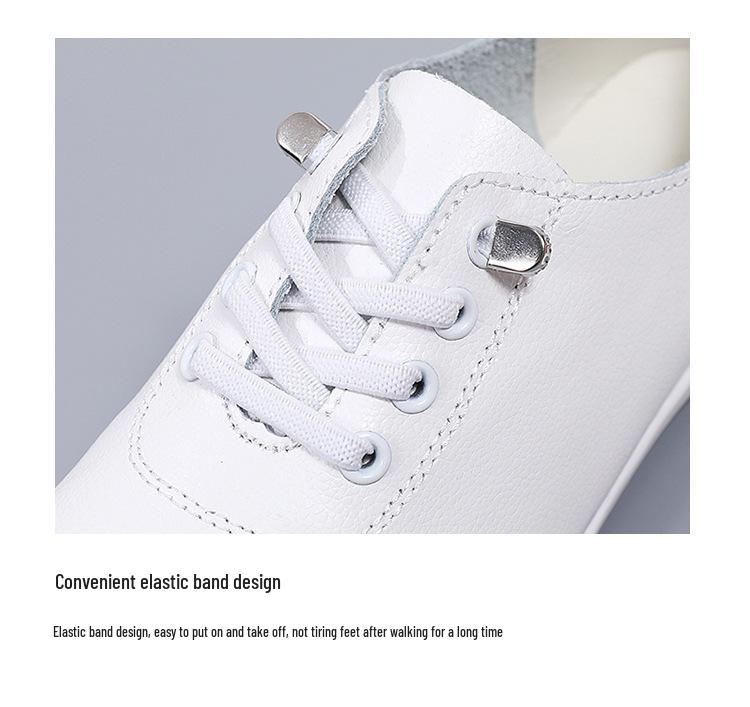 2025 Spring Women's Genuine Leather White Slip-on Sneakers - Soft Sole Casual Flats