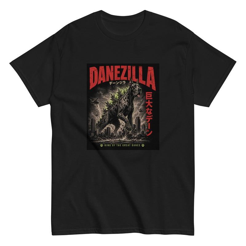 Danezilla Unisex T-Shirt, Japanese vintage movie, Funny Great Dane, Monster Dog Graphic Tee S
