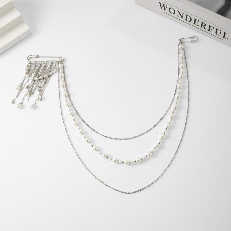 Unique Multi Layer Tassel Chain Brooch for Men Women Punk Personality Jewelry Accessory for Costume Formal Wear