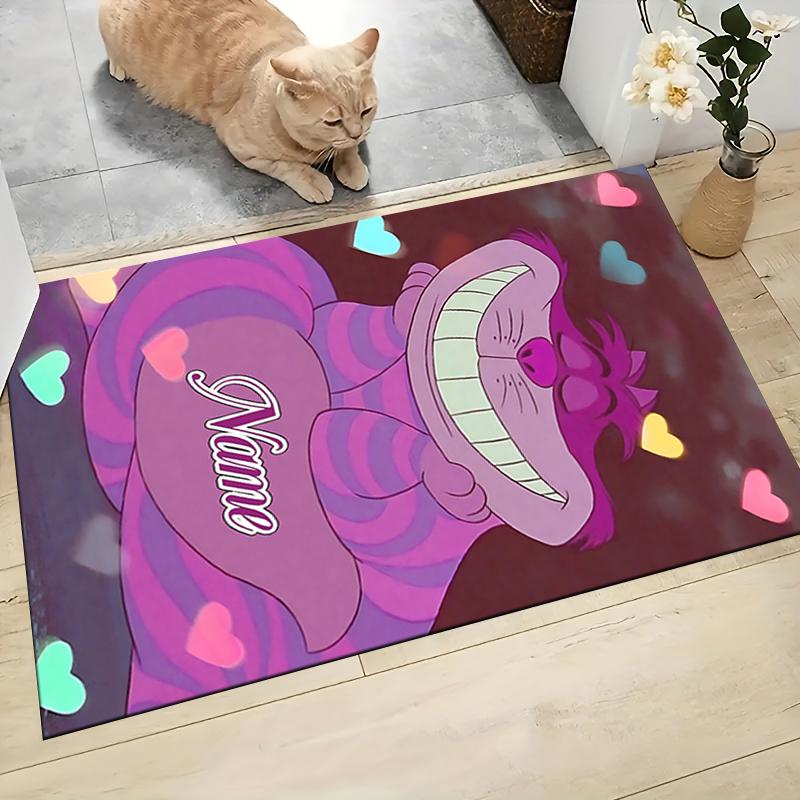 Custom Name Cheshire Cat Hearts Theme Carpet Rug Customizable Soft Washable Anti-Slip Home Living Room Sofa Mats Personalized Rug. 0909416
