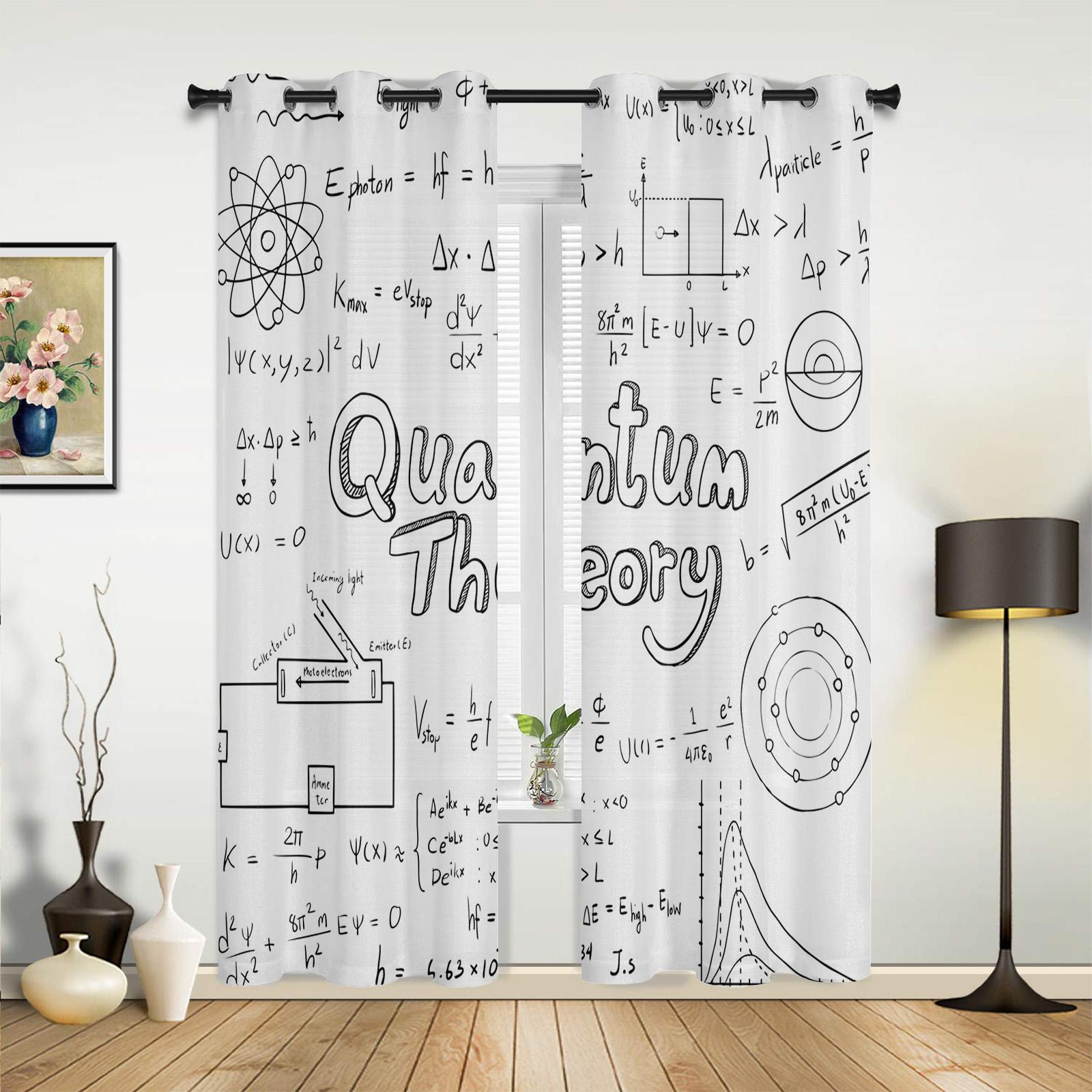 

Modern Math Equation Blackboard Curtains Bedroom Living Room Drapes Kitchen Children Window Curtain Home Decor Polyester Perfect For Great W100*H130(CM)-Grommet top&2PCS