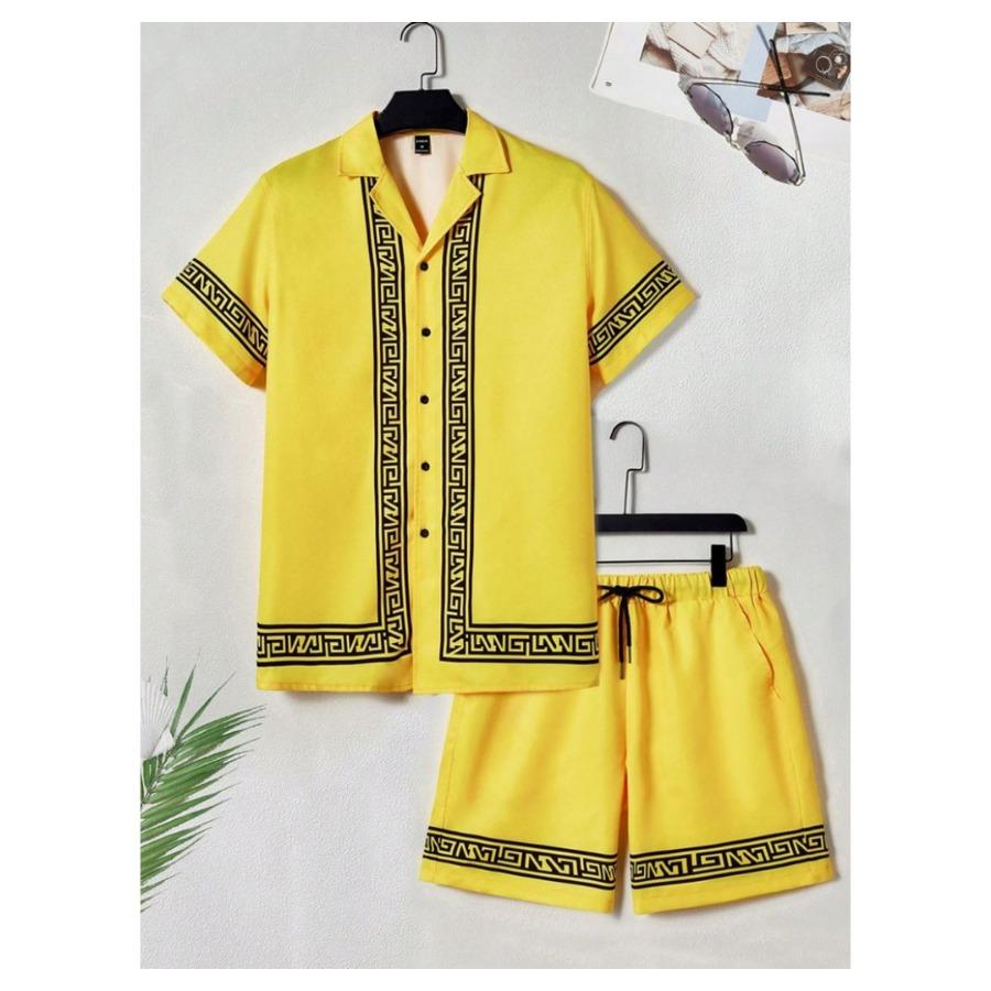 Casual Fashion Men's Short Sleeve Shirt Summer Short Sleeve Shirt and Beach Shorts Men's Set