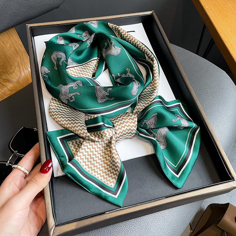 

Luxury Design Horse Print Silk Scarf Women Long Soft Satin Hairband Neckerchief Office Hijab Headband Foulard Gift 15*145cm One Size