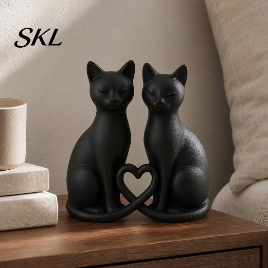 Durable PLA Cat Sculpture 3D Printed Couple Figurine, Minimalist Heart-Shaped Sculpture, Figurine Decoration Romantic Ornaments for Home Office