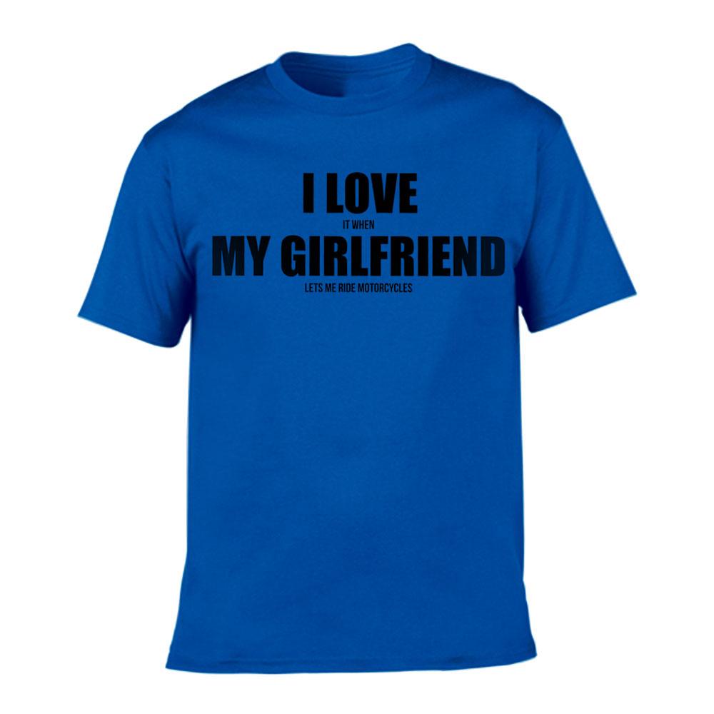 I Love My Girlfriend Letters Print Men Black Tees Casual Funny Short Sleeve White Vintage Tee