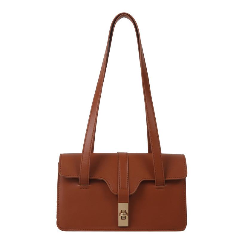 Stylish Vintage Pu Shoulder Bag For Women Chic Lock Closure Square Handbag Soft Material Crossbody Bag