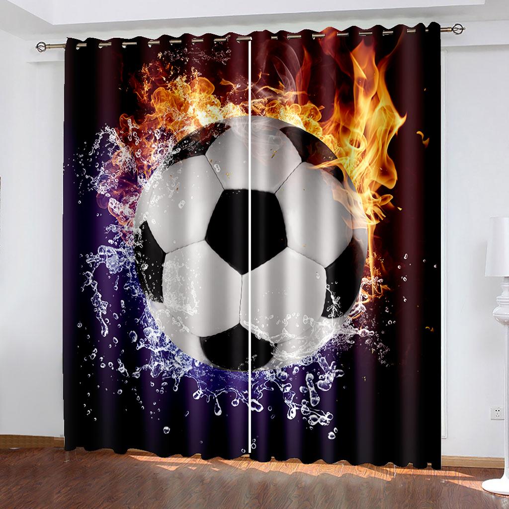 Thin Shading Drape for Living Room and Bedroom Decoration, 2 Panels, Soccer Balls, Football, Football, Door Room