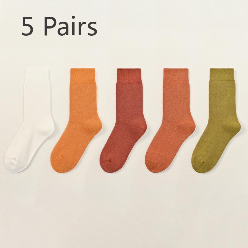 5 Pairs of Female Autumn and Winter Warm and Cold Proof Thick Wool Ring Boneless Velvet Tube Socks