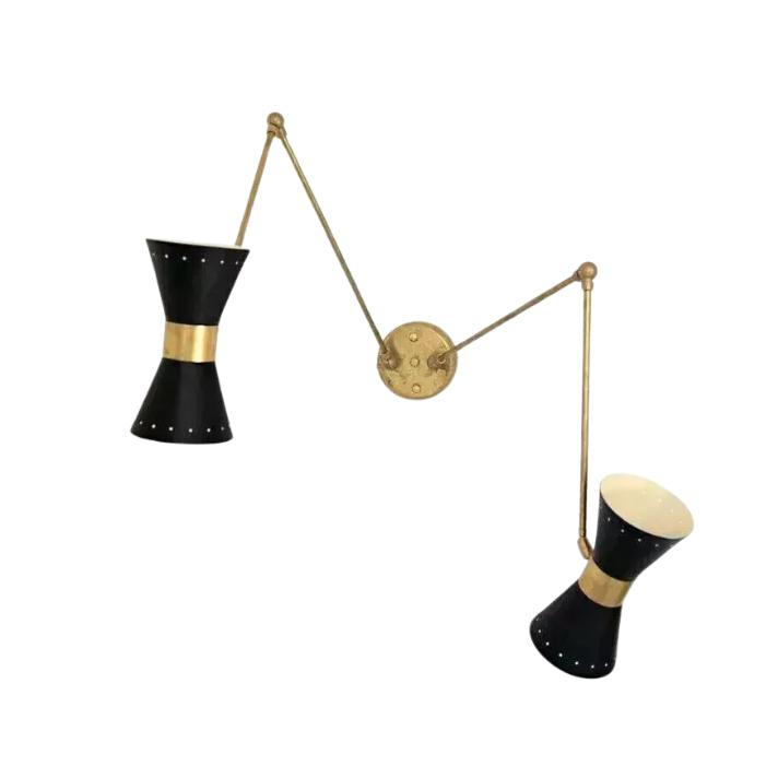 Para nowoczesnych mosiężnych kinkietów ściennych w stylu mid-century, włoskie – Oprawy w stylu Smirnova