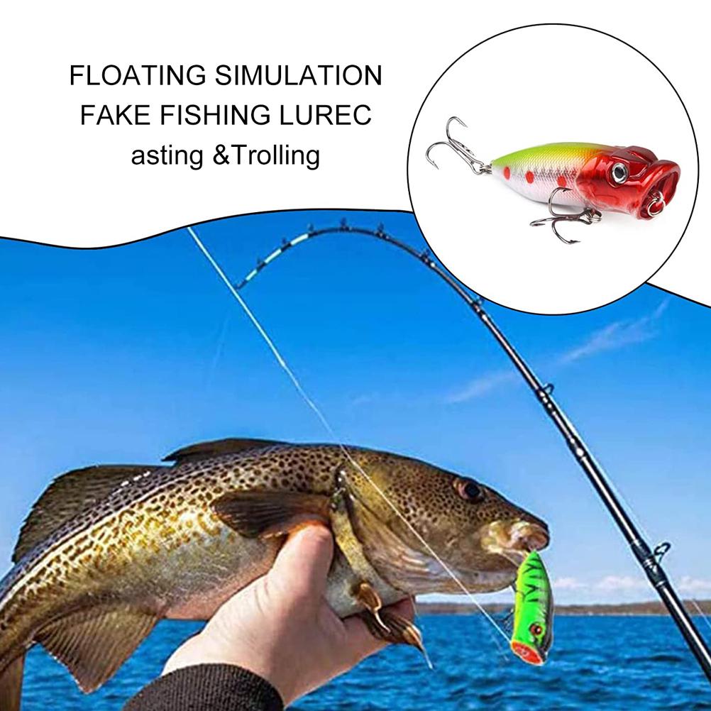 5 Stück 6,5 cm 10 g Topwater Angelköder 3D-Augen Lebensechter Schwimmköder Hartköder mit Drillingen für Süßwasser Salzwasser