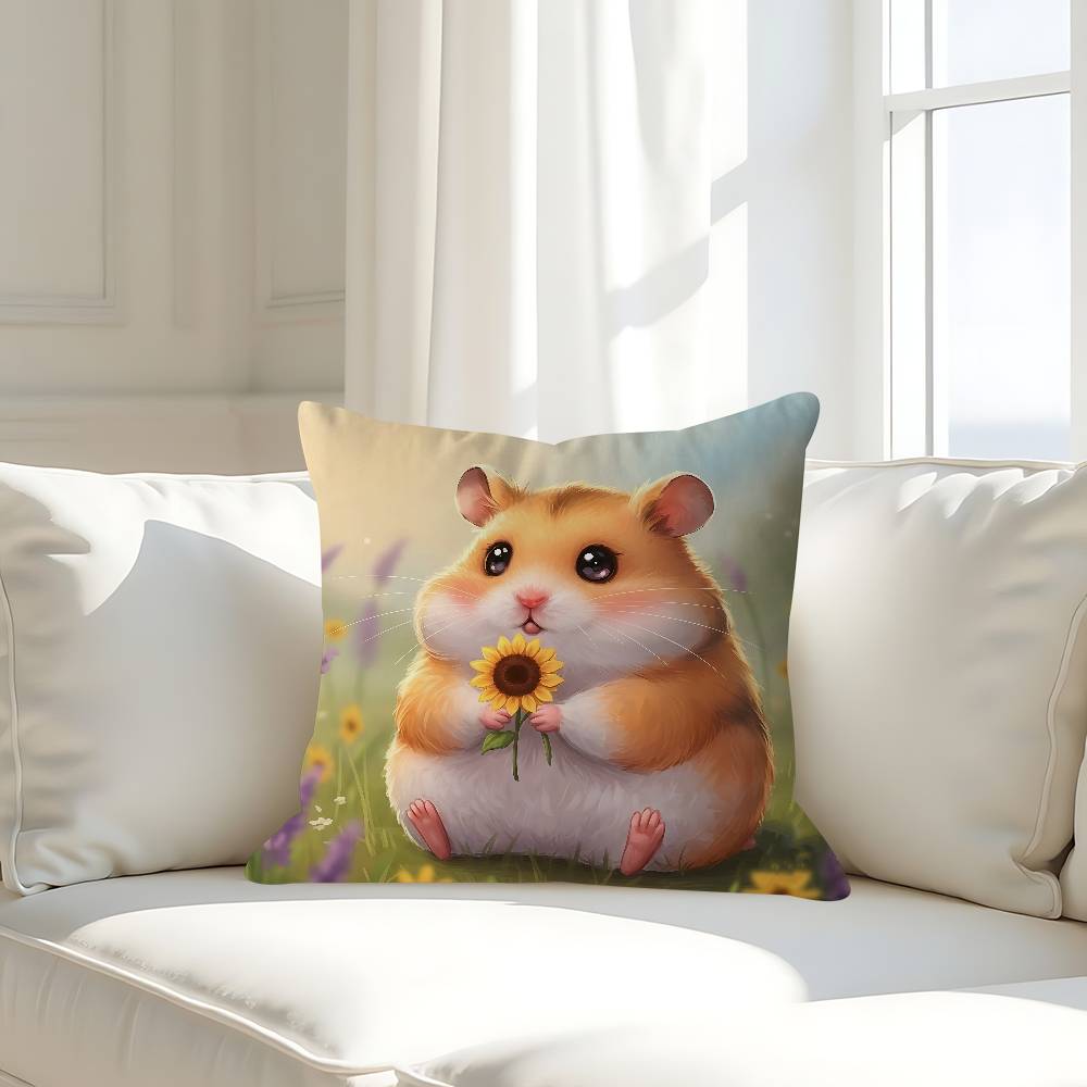Cute Hamster Pillow Covers Cartoon Sofa Decorative Home Double-sided Printing Short Plush Cute Cushion Cover