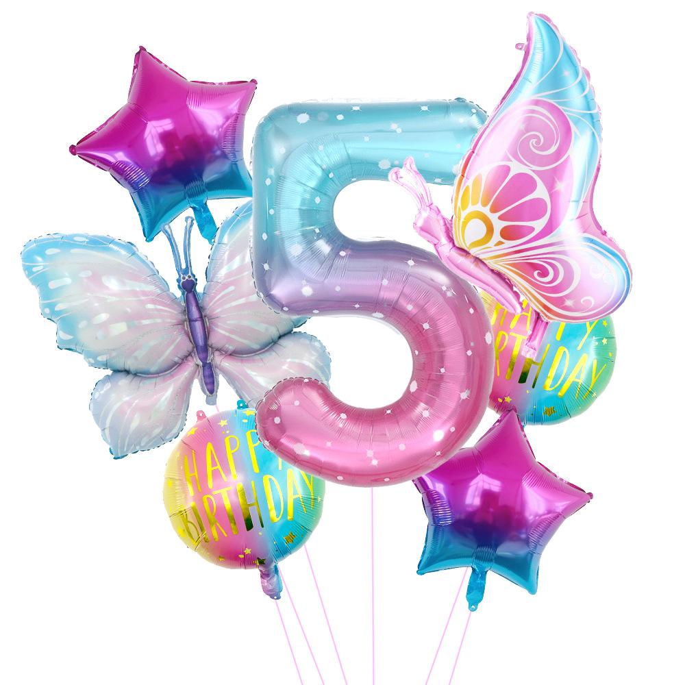 Butterfly Balloon Set 40 Inch Starry Sky Digital Gradual Change Side Flying Butterfly Balloon Baby Birthday Party Arrangement