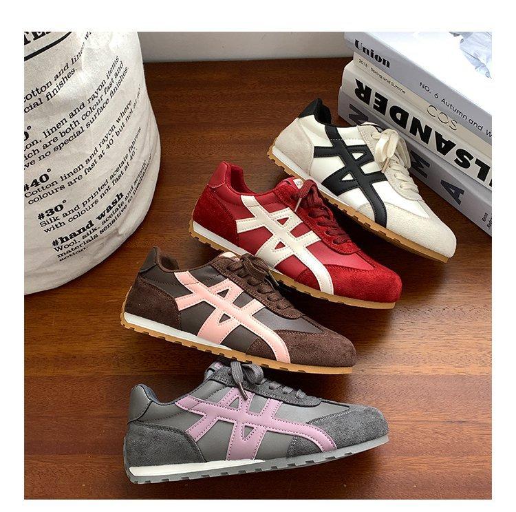 Soft leather version~ Forrest Gump shoes women's 2025 autumn new round head thick sole color matching non-slip comfortable casual sports shoes tide