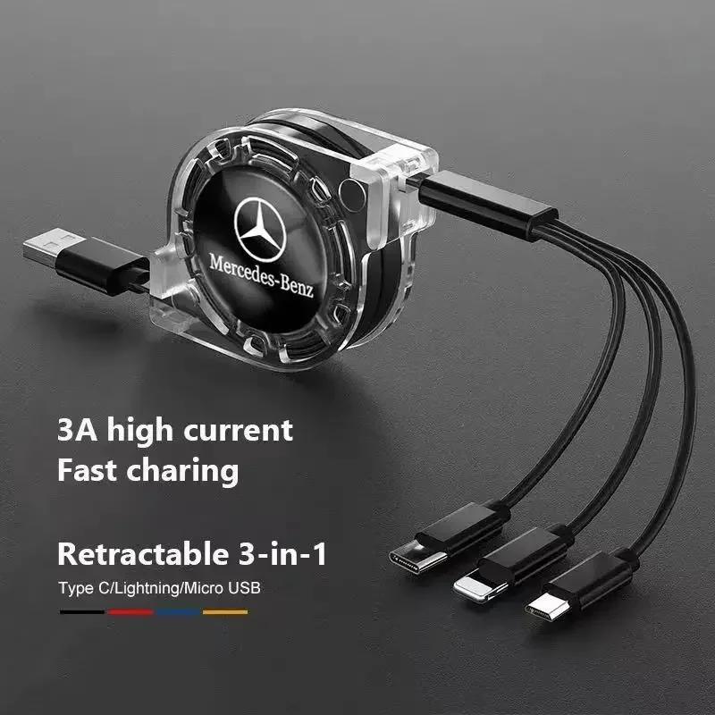 Car 3 In 1 Fast Charging Cable Type C Micro USB Charger Wire For Mercedes Benz AMG GLC GLE GLB GLS W204 W205 W203 W211 W212 W213 OX0