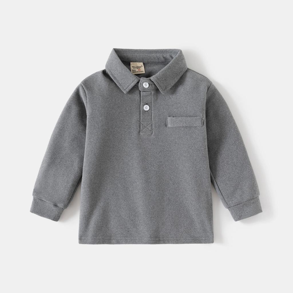 Kinder Herbst Kragen Verdicktes Langarm Poloshirt Baby Einfarbig Minimalistisches Oberteil