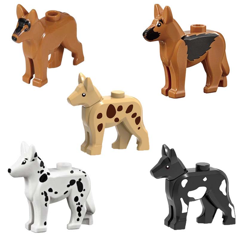 MOC Tier Szene Bausteine Katzen Hunde Schafe Schweine Hühner Adler Papageien Delfin Zoo Rahmen Zubehör DIY Spielzeug Steine T14