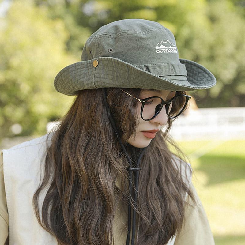 My Extreme Outdoor Activities Women's Green Summer Outdoor Mountaineering Hat For Men Sun Protection Bucket Cap Soild Color Drawstring Fisherman Caps Large Brim Visor Cm