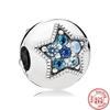 Fit Original Pantaro Charms Bracelet DIY Zircon 925 copper Blue Angel Wings Feathers Crown Star Moon Sun Clip Heart Shiny Beads