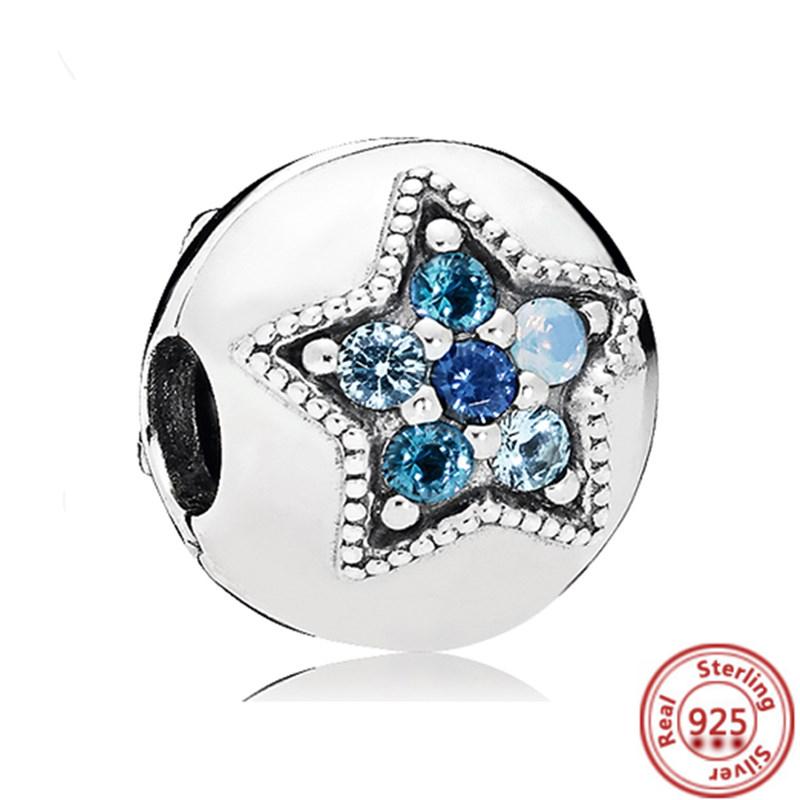 Fit Original Pantaro Charms Bracelet DIY Zircon 925 copper Blue Angel Wings Feathers Crown Star Moon Sun Clip Heart Shiny Beads