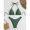 Olijfgroen Driehoek Bikini Set Halter Hoge Snit Cheeky Tweedelig Badpak