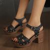 Large Size Wedge Heel One-word Buckle Sandals Summer Square Heel Hollow Heightened Open-toed Beach Women's Shoes