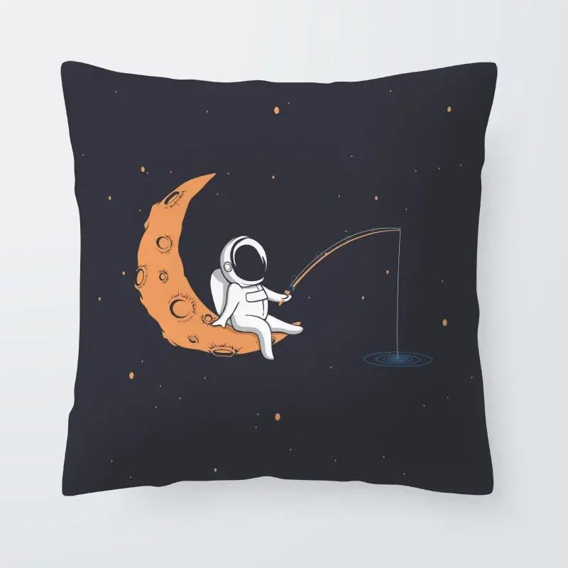 Astronaut Cat Planet Text Pillowcase Decoration Living Room Bedroom Sofa Pillowcase Creative Fun Cartoon Cushion Cover