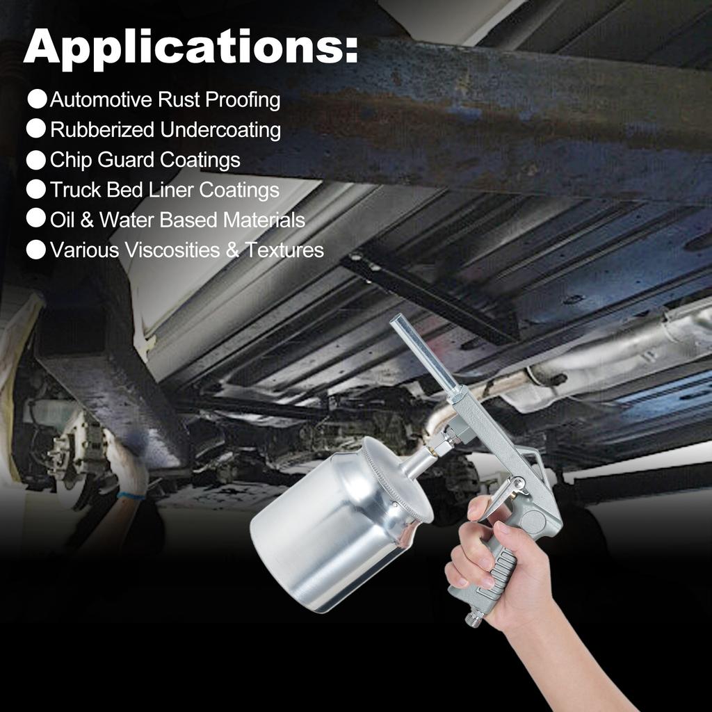 Air Undercoating Spray Machine with 750ml Suction Feed Cup and Cleaning Brush Apply Sprayable Truck Bed Liner Coating