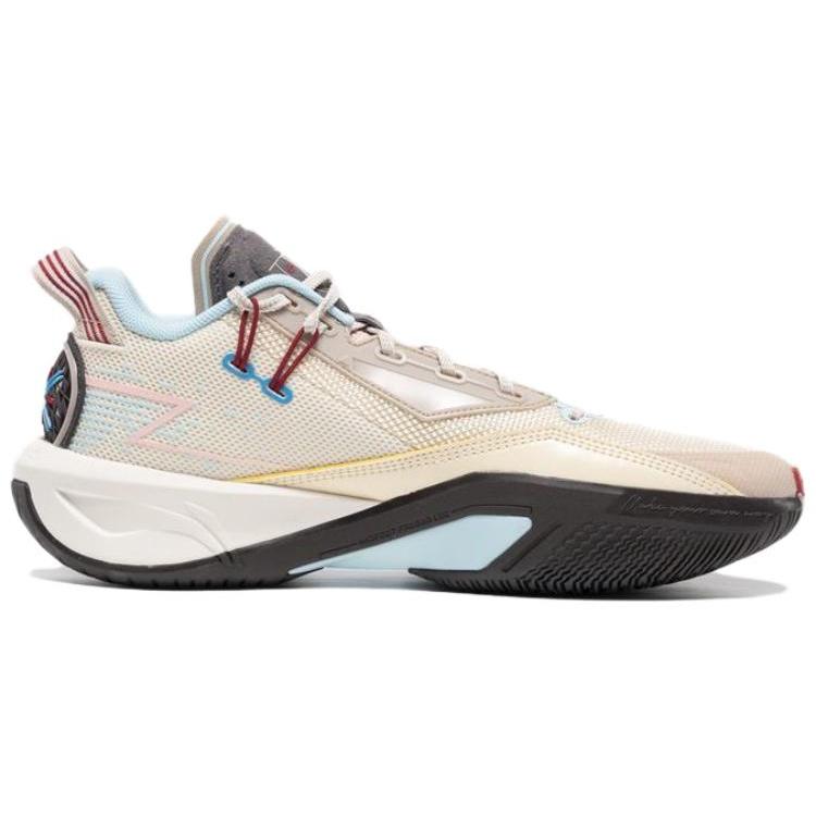Zapatillas de Baloncesto de Caña Baja Resistentes al Desgaste con Amortiguación LiNing Fission 9 para Hombre Beige ABPU003-3