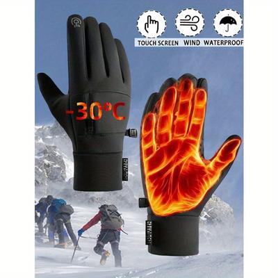 Black Winter Cycling Gloves, Touch Screen Compatible, Waterproof, Thermal Lined Hand Warmers, Anti-Slip Silicone Grip for Men and Women