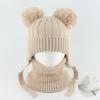 2Pcs/Set Children Winter Hat Scarf Set Plush Ball Decor Solid Color Plush Lining Knitting Hat Warm Neckerchief Set