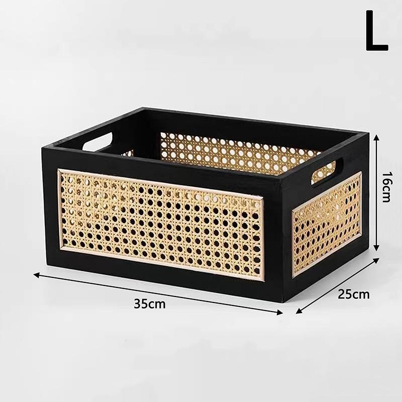 Solid Wood Storage Box Retro Desktop Imitate Rattan Basket Book Snacks Sundries Cosmetics Organizer Boxes Home Decor Basket